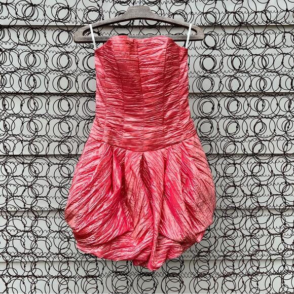 Vintage 80s 90s Jessica McClintock coral bubble strapless ruched prom dress - Picture 4 of 9